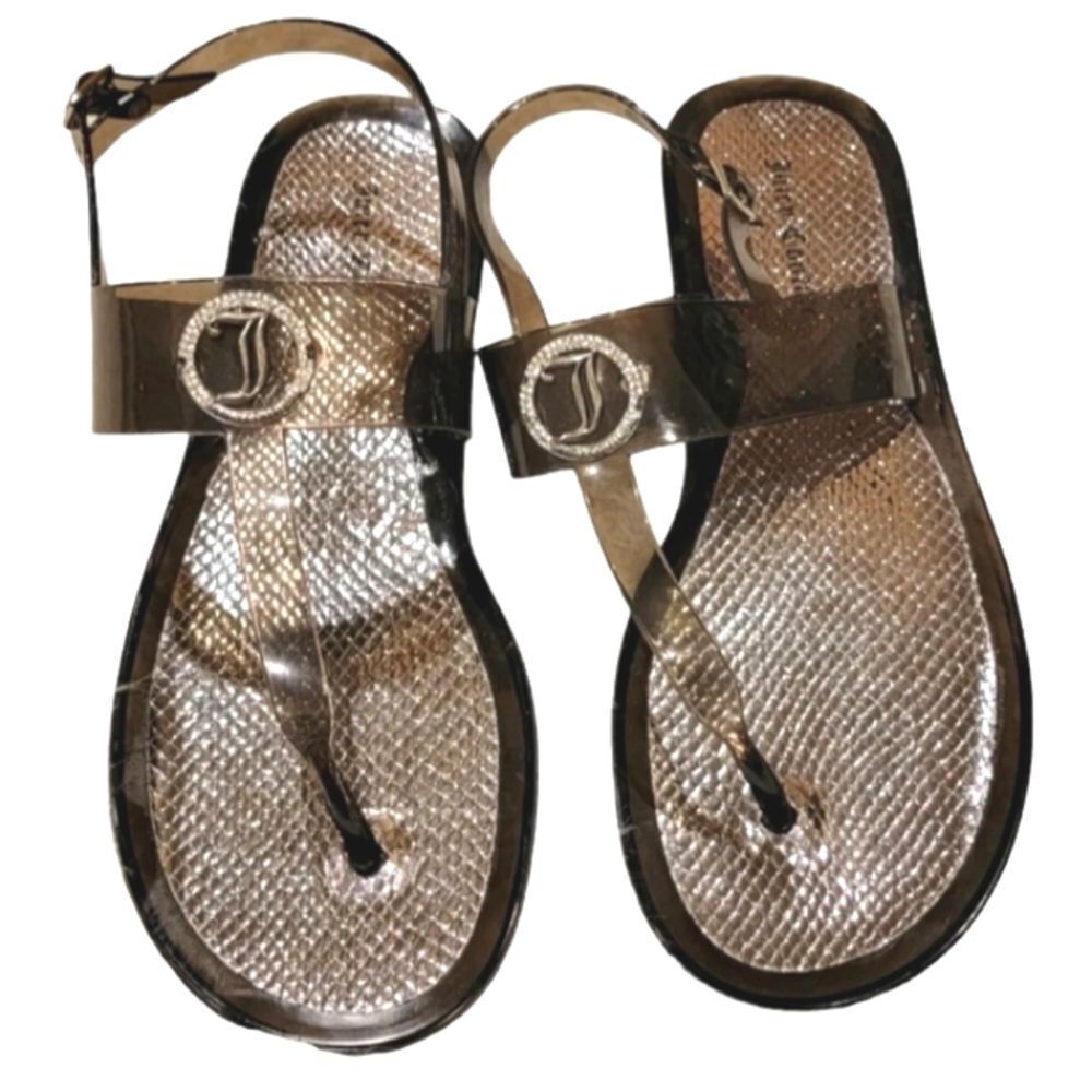 Juicy Couture Silver/Black Jelly Thong Sandals Sz 10